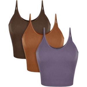image:imageODODOS V Neck Seamless Crop Tank for Women Ribbed Knit Soft Cropped Camisole TopsBrunetteclayviolet
