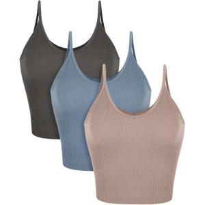 image:imageODODOS V Neck Seamless Crop Tank for Women Ribbed Knit Soft Cropped Camisole TopsCharcoaldusty Bluebark