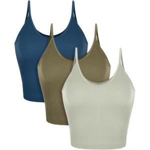 image:imageODODOS V Neck Seamless Crop Tank for Women Ribbed Knit Soft Cropped Camisole TopsLintnutriablue Ashes