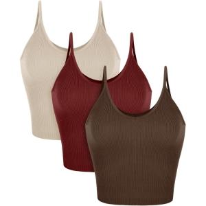 image:imageODODOS V Neck Seamless Crop Tank for Women Ribbed Knit Soft Cropped Camisole TopsMushroomclaretbrunette