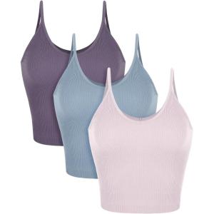 image:imageODODOS V Neck Seamless Crop Tank for Women Ribbed Knit Soft Cropped Camisole TopsPink Lacevioleticeberg