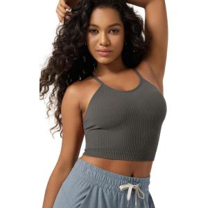 image:imageODODOS Womens Crop Seamless RibKnit Camisole Strappy Racerback Cropped Tank TopsCharcoal