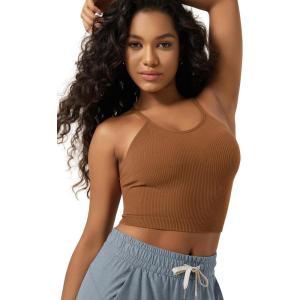 image:imageODODOS Womens Crop Seamless RibKnit Camisole Strappy Racerback Cropped Tank TopsClay