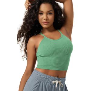 image:imageODODOS Womens Crop Seamless RibKnit Camisole Strappy Racerback Cropped Tank TopsEmerald