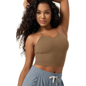 image:imageODODOS Womens Crop Seamless RibKnit Camisole Strappy Racerback Cropped Tank TopsErmine
