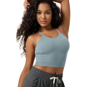 image:imageODODOS Womens Crop Seamless RibKnit Camisole Strappy Racerback Cropped Tank TopsIceberg