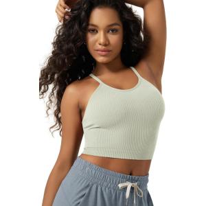 image:imageODODOS Womens Crop Seamless RibKnit Camisole Strappy Racerback Cropped Tank TopsLint