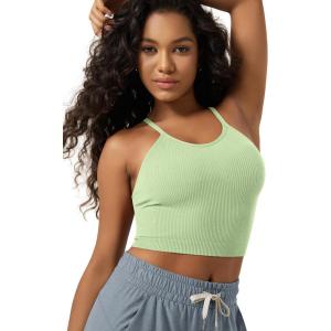 image:imageODODOS Womens Crop Seamless RibKnit Camisole Strappy Racerback Cropped Tank TopsMint