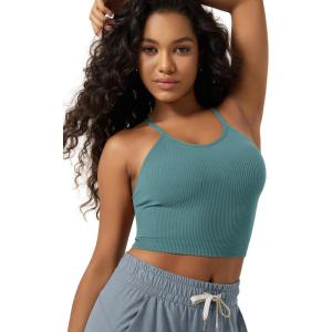 image:imageODODOS Womens Crop Seamless RibKnit Camisole Strappy Racerback Cropped Tank TopsSky Blue