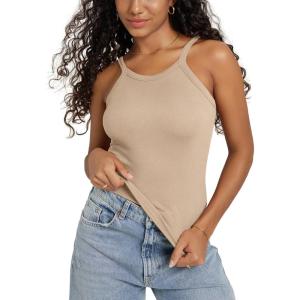 image:imageODODOS Womens Seamless Cami Top  Ultra Soft RibKnit Lightweight SlimFit Scoop Neck Low Back TankBeige