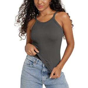 image:imageODODOS Womens Seamless Cami Top  Ultra Soft RibKnit Lightweight SlimFit Scoop Neck Low Back TankCharcoal