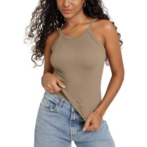 image:imageODODOS Womens Seamless Cami Top  Ultra Soft RibKnit Lightweight SlimFit Scoop Neck Low Back TankTaupe