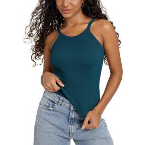 image:imageODODOS Womens Seamless Cami Top  Ultra Soft RibKnit Lightweight SlimFit Scoop Neck Low Back TankTeal