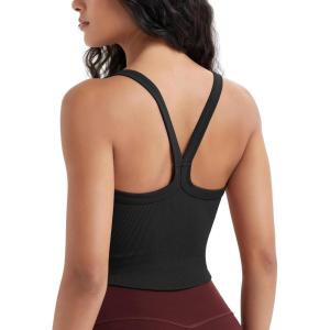 image:imageODODOS Womens Seamless Crop Cami Wide Scoop Neck Ribbed Soft Open Racerback Cropped TankBlack