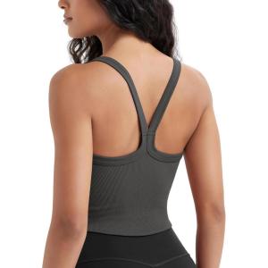 image:imageODODOS Womens Seamless Crop Cami Wide Scoop Neck Ribbed Soft Open Racerback Cropped TankCharcoal
