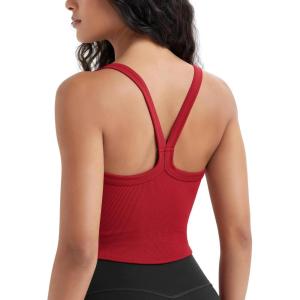 image:imageODODOS Womens Seamless Crop Cami Wide Scoop Neck Ribbed Soft Open Racerback Cropped TankFlame Scarlet