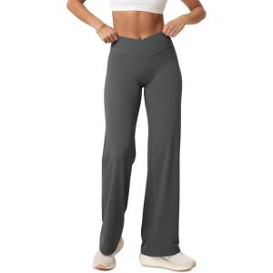 image:imageODODOS Hidden Scrunch Butt Lifting Crossover Straight Leg Leggings for Women  No Front Seam High Waist Yoga Pants 31Charcoal