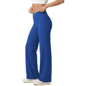 image:imageODODOS Hidden Scrunch Butt Lifting Crossover Straight Leg Leggings for Women  No Front Seam High Waist Yoga Pants 31Royal Blue