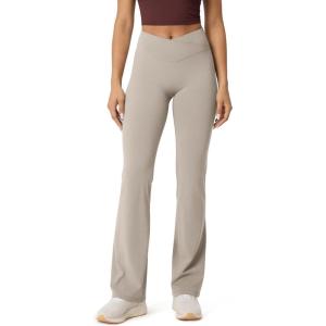 image:imageODODOS Hidden Scrunch Butt Lifting Crossover Flare Leggings for Women  No Front Seam Booty Sculpting Yoga Pants 30 InseamDark Beige