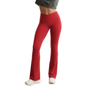 image:imageODODOS Hidden Scrunch Butt Lifting Crossover Flare Leggings for Women  No Front Seam Booty Sculpting Yoga Pants 30 InseamRed