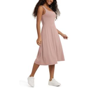 image:imageODODOS Square Neck Midi Dress with Pockets for Women Summer Casual Sleeveless Sundress Flare Tank DressRose Pink Heather