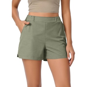image:imageODODOS Stretch Woven Relaxed Shorts for Women Elastic High Waist Summer Lightweight Casual Shorts with PocketsDesert Sage