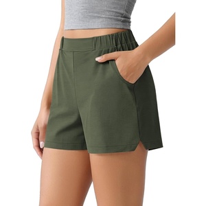 image:imageODODOS Stretch Woven Relaxed Shorts for Women Elastic High Waist Summer Lightweight Casual Shorts with PocketsOlive Green