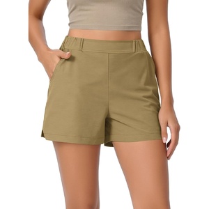 image:imageODODOS Stretch Woven Relaxed Shorts for Women Elastic High Waist Summer Lightweight Casual Shorts with PocketsPrairie Sand