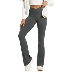image:imageODODOS Crossover Flare Leggings for Women Wide Leg Lounge Casual Bootcut VShaped Yoga Pants with Back PocketCharcoal