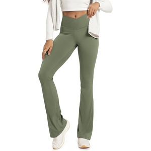 image:imageODODOS Crossover Flare Leggings for Women Wide Leg Lounge Casual Bootcut VShaped Yoga Pants with Back PocketDark Olive
