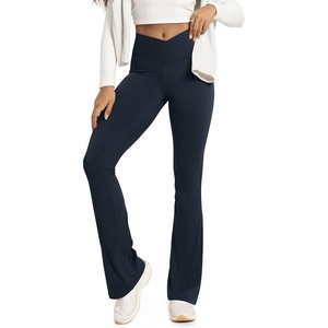 image:imageODODOS Crossover Flare Leggings for Women Wide Leg Lounge Casual Bootcut VShaped Yoga Pants with Back PocketDeep Navy