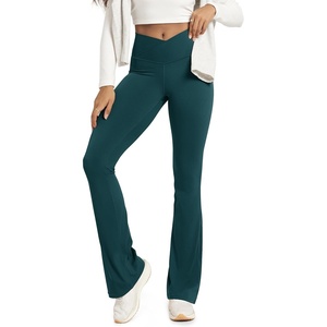image:imageODODOS Crossover Flare Leggings for Women Wide Leg Lounge Casual Bootcut VShaped Yoga Pants with Back PocketForest Teal