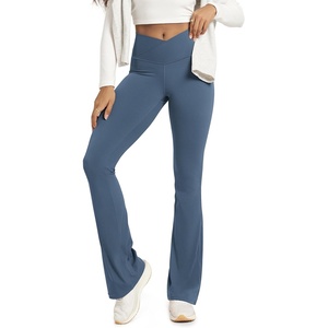 image:imageODODOS Crossover Flare Leggings for Women Wide Leg Lounge Casual Bootcut VShaped Yoga Pants with Back PocketInk Blue