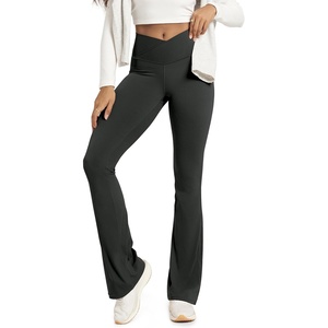 image:imageODODOS Crossover Flare Leggings for Women Wide Leg Lounge Casual Bootcut VShaped Yoga Pants with Back PocketOnyx Black Grey