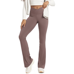 image:imageODODOS Crossover Flare Leggings for Women Wide Leg Lounge Casual Bootcut VShaped Yoga Pants with Back PocketPurple Taupe