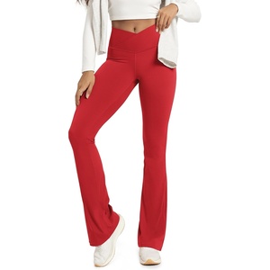 image:imageODODOS Crossover Flare Leggings for Women Wide Leg Lounge Casual Bootcut VShaped Yoga Pants with Back PocketRed