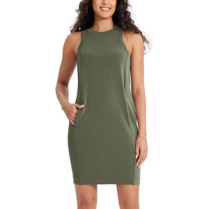 image:imageODODOS Modal Soft Loose Tank Dress for Women Casual Sleeveless Sundress with Kangaroo Pocket Summer DressDark Sage