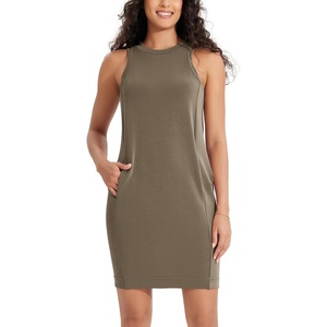 image:imageODODOS Modal Soft Loose Tank Dress for Women Casual Sleeveless Sundress with Kangaroo Pocket Summer DressEspresso