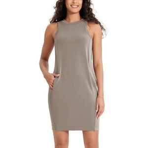 image:imageODODOS Modal Soft Loose Tank Dress for Women Casual Sleeveless Sundress with Kangaroo Pocket Summer DressKhaki