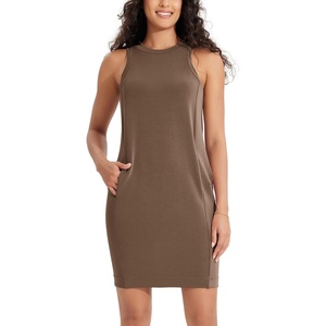 image:imageODODOS Modal Soft Loose Tank Dress for Women Casual Sleeveless Sundress with Kangaroo Pocket Summer DressNutria