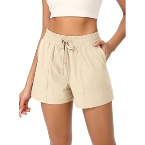 image:imageODODOS Stretch Woven Athletic Shorts for Women High Waist Summer Lightweight Casual Shorts with PocketsBeige