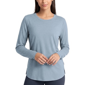 image:imageODODOS Womens Long Sleeve Performance Tunic Tops Ultra Soft odSTRATUM Tech Crew Neck Tee Side Slit Relaxed TShirtsDusty Blue Heather