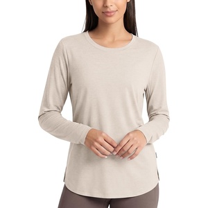 image:imageODODOS Womens Long Sleeve Performance Tunic Tops Ultra Soft odSTRATUM Tech Crew Neck Tee Side Slit Relaxed TShirtsEcru Heather