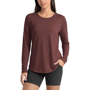 image:imageODODOS Womens Long Sleeve Performance Tunic Tops Ultra Soft odSTRATUM Tech Crew Neck Tee Side Slit Relaxed TShirtsJava Heather