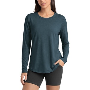 image:imageODODOS Womens Long Sleeve Performance Tunic Tops Ultra Soft odSTRATUM Tech Crew Neck Tee Side Slit Relaxed TShirtsNavy Heather