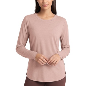 image:imageODODOS Womens Long Sleeve Performance Tunic Tops Ultra Soft odSTRATUM Tech Crew Neck Tee Side Slit Relaxed TShirtsRose Pink Heather