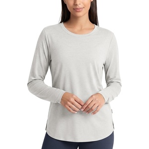 image:imageODODOS Womens Long Sleeve Performance Tunic Tops Ultra Soft odSTRATUM Tech Crew Neck Tee Side Slit Relaxed TShirtsSalt Heather