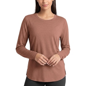 image:imageODODOS Womens Long Sleeve Performance Tunic Tops Ultra Soft odSTRATUM Tech Crew Neck Tee Side Slit Relaxed TShirtsTamarind Heather