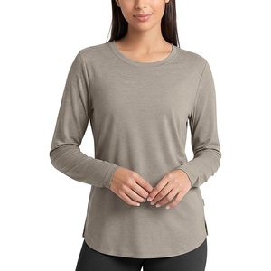 image:imageODODOS Womens Long Sleeve Performance Tunic Tops Ultra Soft odSTRATUM Tech Crew Neck Tee Side Slit Relaxed TShirtsWarm Grey Heather