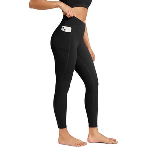 image:imageODODOS Womens Crossover Leggings with StayPut Pocket 25  28 Buttery Soft V High Waist Lounge Yoga PantsBlack